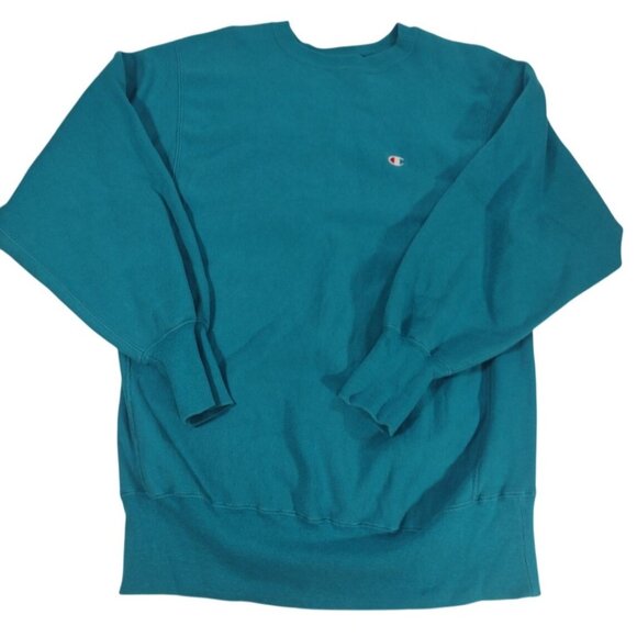 Vintage 90s Champion Reverse Weave Logo Blue Crewneck Sweatshirt XL  Mad… - Picture 1 of 9